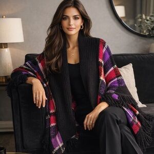 Lauren Ralph Lauren Vibrant Plaid Poncho Sweater